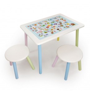 Детский комплект стол и два табурета круглых с накладкой Алфавит (Белый, Белый, Цветной) в Югорске - yugorsk.mebel-74.com | фото