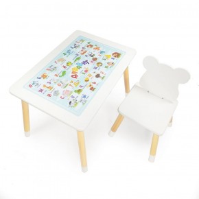 Комплект детской мебели стол и стул Мишутка с накладкой Алфавит (Белый/Белый/Береза) в Югорске - yugorsk.mebel-74.com | фото