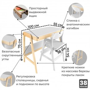 Комплект растущий стол и стул 38 попугаев «Вуди» (Белый, Без покрытия) в Югорске - yugorsk.mebel-74.com | фото
