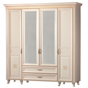 Шкаф для одежды 4-дверный с зеркалом №493 Марлен кремовый белый в Югорске - yugorsk.mebel-74.com | фото